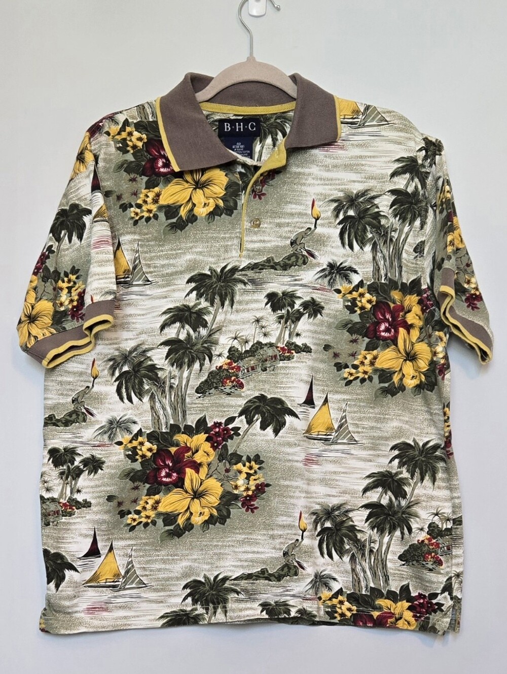 💥4 for $30💥 B*H*C Tropical Floral Polo Shirt in Yellow & Green size 40